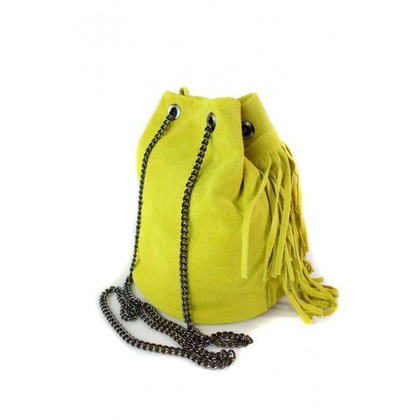 Zamszowa listonoszka ,worek frędzle,włoska skóra Vera Pelle Żółty WL45GL