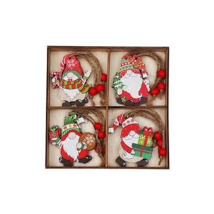 Zawieszki choinkowe KRASNALE drewniane 12szt w opakowaniu BSN77