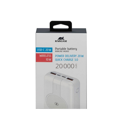 RIVACASE Powerbank VA2602 20000 mAh USB-C 20W + Qi 10W biały