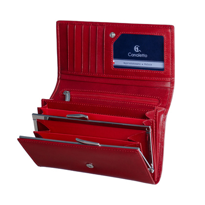 Duży czerwony portfel damski Canaletto ze skóry garbowanej roślinnie  PD1602s165 GR RFID