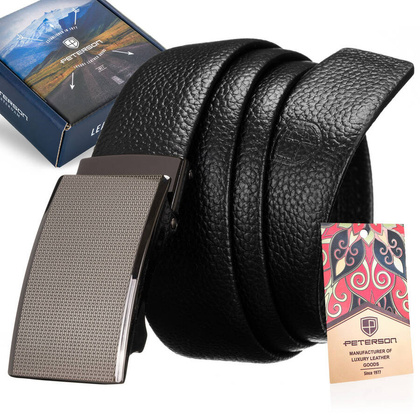 Elegancki skorzany pasek z metalowa klamra automatyczna