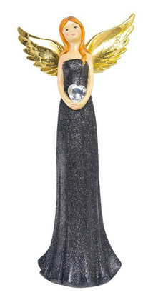 Anioł ceramiczny czarny z sercem duży