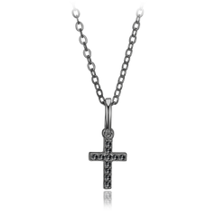 MINET Srebrny naszyjnik krzyżyk z czarnymi cyrkoniami