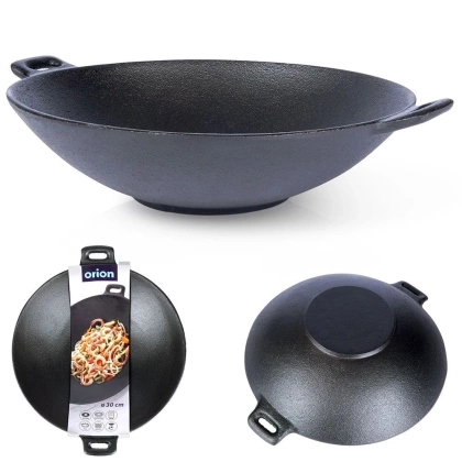Patelnia żeliwna wok talerz żeliwny z dwoma uchwytami okrągła 30 cm