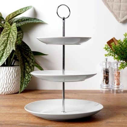 Patera porcelanowa 3-poziomowa biała 35 cm
