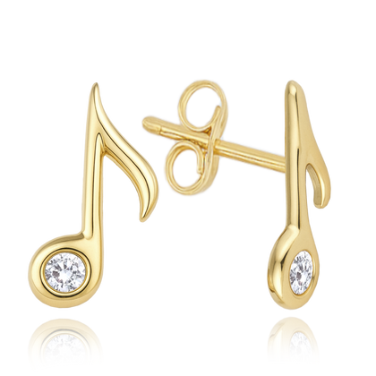 MINET Złote kolczyki nutki z białymi cyrkoniami Au 585/1000 1,00g