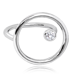MINET Pierścien srebrny otwarty KRĄG z cyrkonią wielkość 14