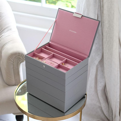 Szkatułka na biżuterię Stackers pięcioelementowa classic szaro-różana