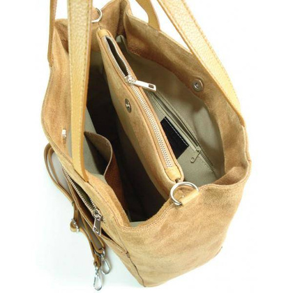 Shopper bag Vera Pelle  gruby zamsz aksamitny pojemny worek na ramię   Camel SV55C