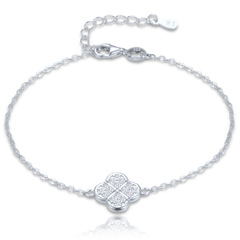 MINET Srebrna bransoletka koniczynka z białymi cyrkoniami