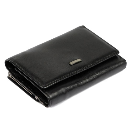 Średniej wielkości skórzany portfel damski, czarny