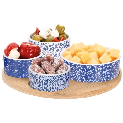 Miseczki zestaw do przekąsek przystawek tapas na bambusowej tacy 5 elementów