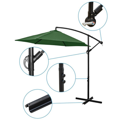Parasol ogrodowy 300cm składany na wysięgniku zielony