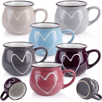 Kubek ceramiczny z uchwytem kolorowe serca zestaw 6 szt. 320 ml
