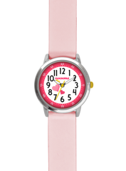 CLOCKODILE Zegarek dziewczęcy różowy z sercami i jasnoróżowym silikonowym paskiem