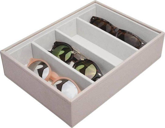Pudełko na okulary Stackers Classic 4 komorowe taupe z akrylową pokrywą