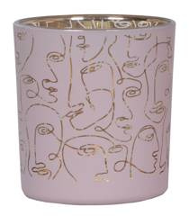 Świecznik szklany różowy w twarze mini