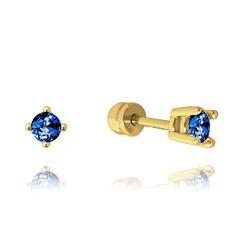 MINET Złote kolczyki wkrętki z granatowymi cyrkoniami Au 585/1000 1,10g