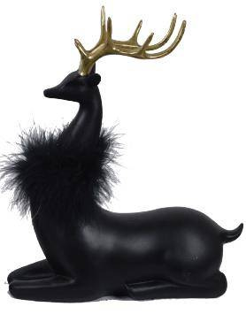 Renifer leżący czarny ze złotym porożem i futerkiem duży