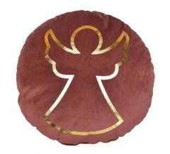 Poduszka różowa okrągła ze złotym aniołem