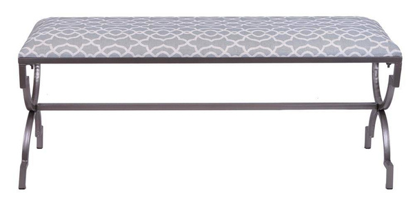 Ławka szara we wzory z metalowymi nogami