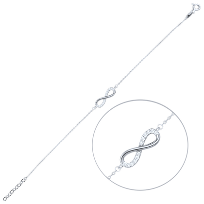 MINET Elegancka złota bransoletka z białego złota nieskończoność z białymi cyrkoniami Au 585/1000 1,15g