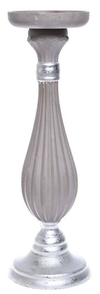 Drewniany świecznik szaro-srebrny wysoki