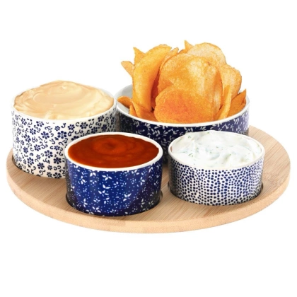 Miseczki zestaw do przekąsek przystawek tapas na bambusowej tacy 5 elementów