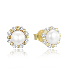 MINET Pozłacane srebrne kolczyki z naturalnymi perłami i cyrkoniami