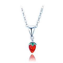 MINET Dziecięcy srebrny naszyjnik truskawka z czerwonym opalem