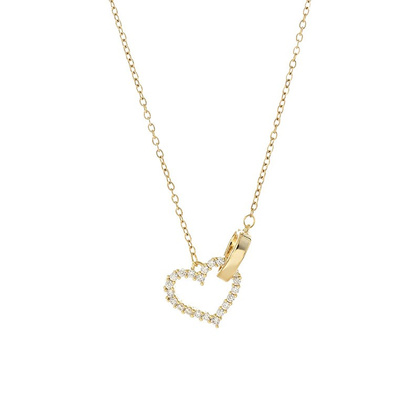 Naszyjnik stal szlachetna pozłacana 14k złotem, podwójne SERCA cyrkonie NST2197