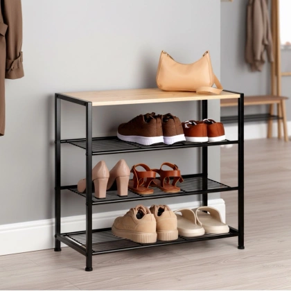 Regał na buty metalowy czarny 4-poziomowy 60x30x57 cm