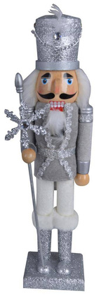 Dziadek do orzechów drewniany aksamitny srebrny