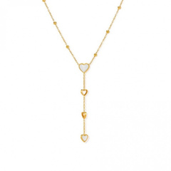Naszyjnik stal szlachetna pozłacana 14k złotem, zwisający, serca masa perłowa NST2151
