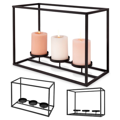 Świecznik na 3 świeczki metalowy czarny 36x17,5x26 cm