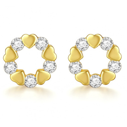 Kolczyki ze stali szlachetnej pozłacane 14k złotem, cyrkonie serca KST2856