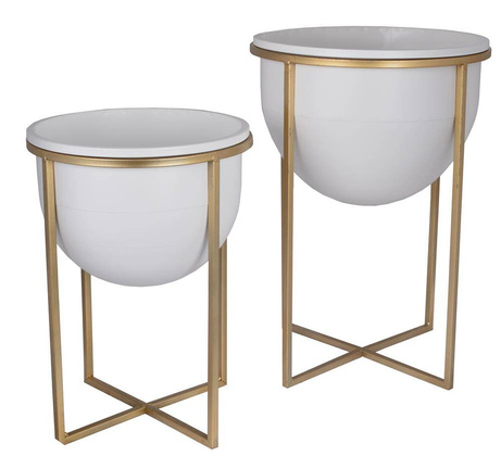 Kpl.2 kwietników matalowych białych na złotym stelażu