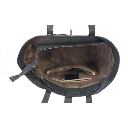 Pakowna włoska torebka skórzana na ramię mieści A4 ,Vera Pelle , Szara  BKL25G