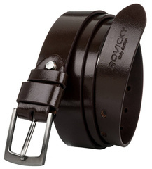 Wąski pasek męski z polerowanej skóry naturalnej licowej 105 brązowy