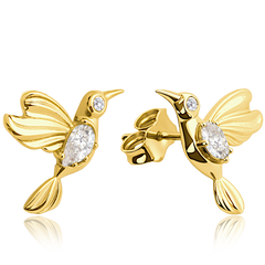 MINET Złote kolczyki kolibry z białymi cyrkoniami Au 585/1000 2,20g