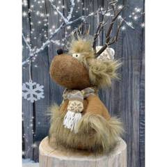 Futrzany renifer z podświetlanym porożem brązowy 20x35x47CM