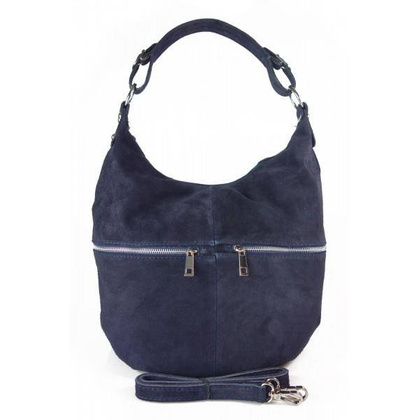 Klasyczny worek na ramię ,zamki suwaki XL A4  Shopper bag zamsz naturalny  granatowy W345BS