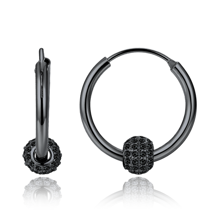 MINET Eleganckie srebrne kolczyki pokryte czarnym rodem z cyrkoniami