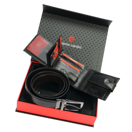 PIERRE CARDIN Zestaw prezentowy Męski Portfel + Pasek ZG-EX-10 130 Czarny