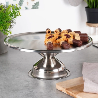 Patera stalowa na nóżce tortownica taca na tort ciasto 33 cm