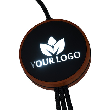 Kabel z ładowarką indukcyjną 4w1 z podświetlanym logo w drewnianej obudowie - i5w