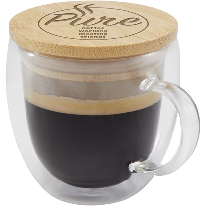 Szklany kubek Lenora z bambusową pokrywką o pojemności 250 ml
