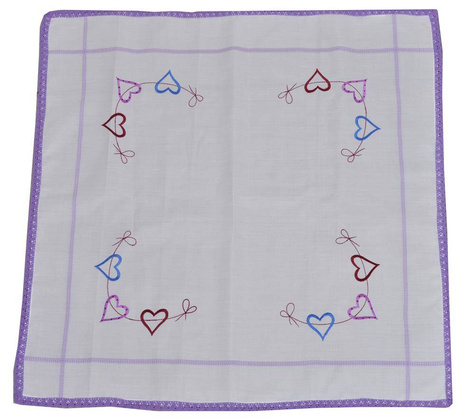 Obrus biały w serca 85x85cm