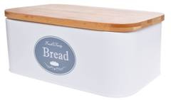 Chlebak metalowy z bambusową pokrywą prostokątny duży biały