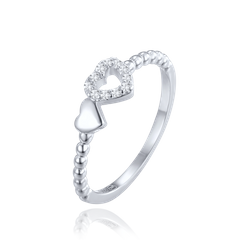 MINET Pierścien srebrny dwa serca wielkość 18